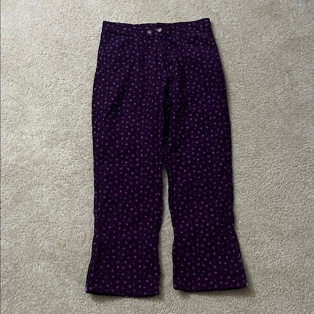 Y2K Floral Purple Pants Cotton Zip Hem Cottagecore Boho Size 16